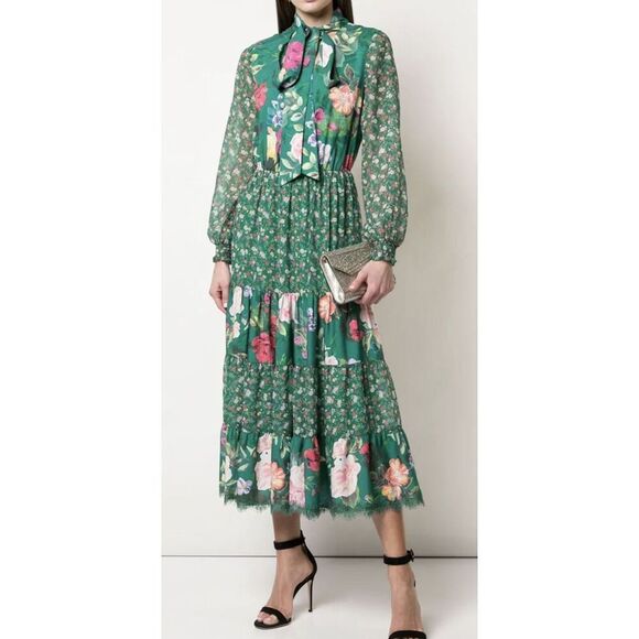 Marchesa Notte Floral Print Midi Length Dress,$795 Sz 8 - Picture 3 of 13
